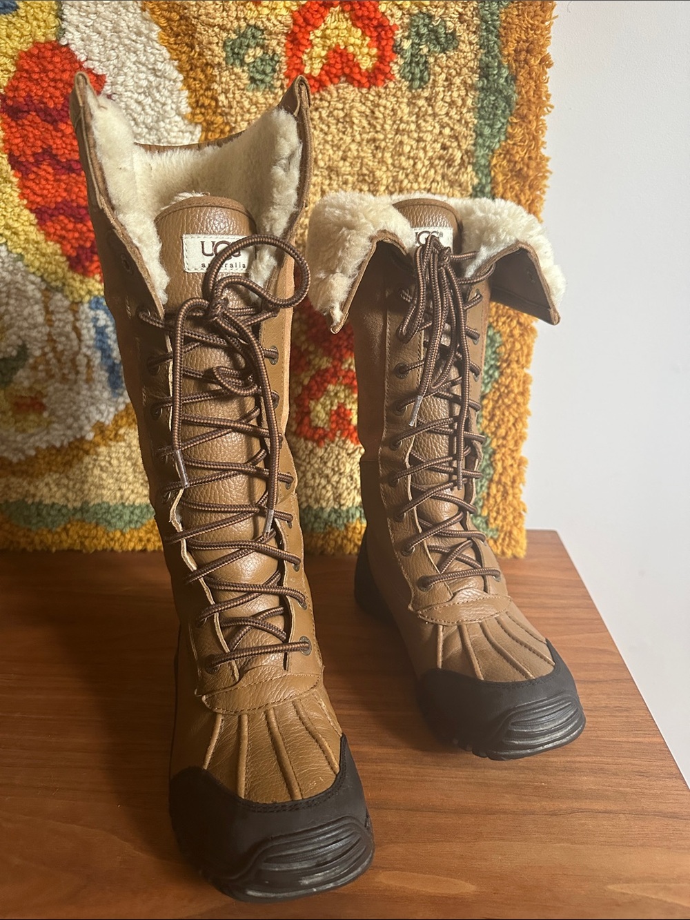 UGG Adirondack III Tall Women's Brown Lace-Up Shearling Winter Boots Size 7.5